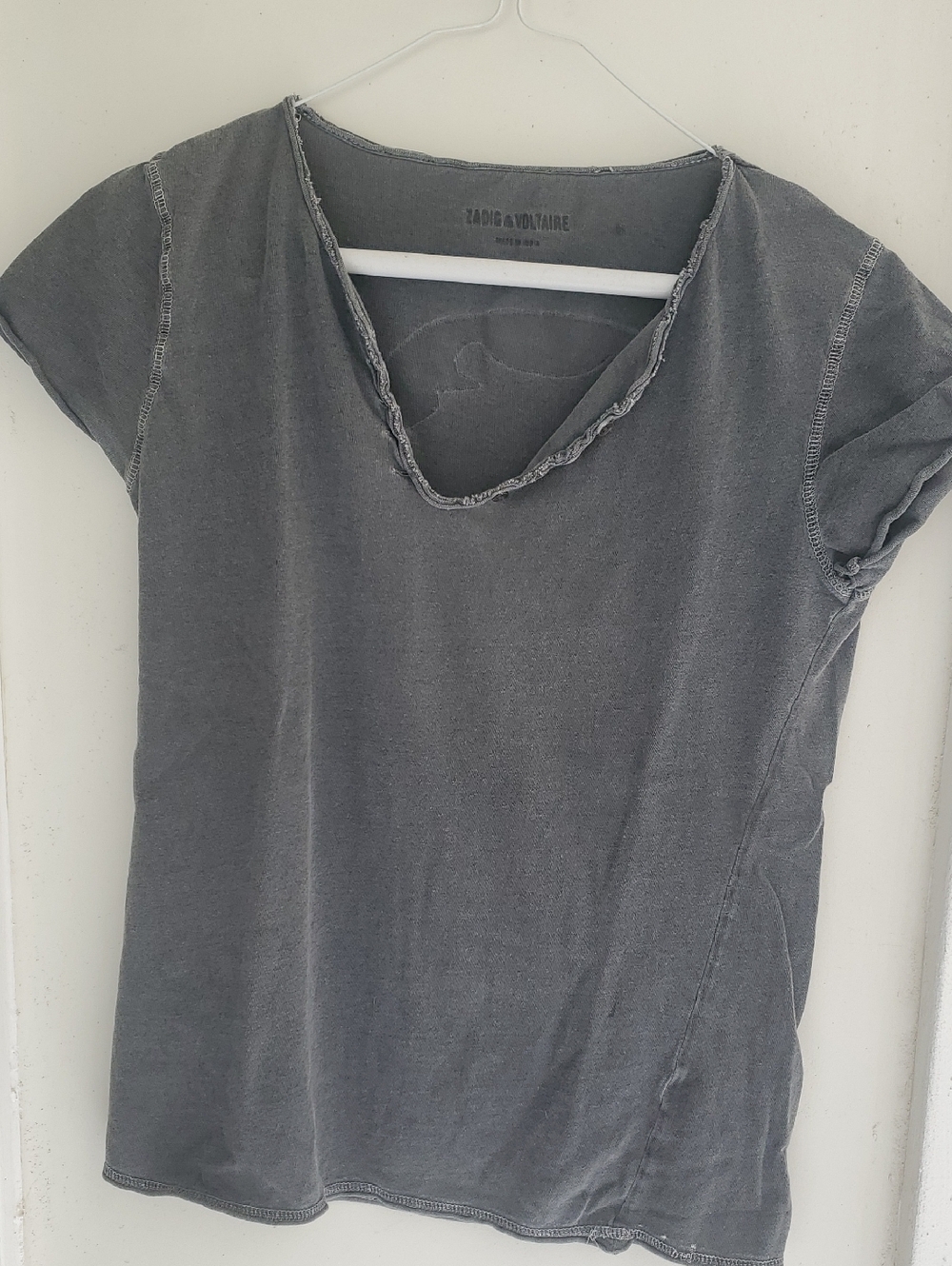 Zadig & Voltaire Gray Raw-Edge Short Sleeve Tee